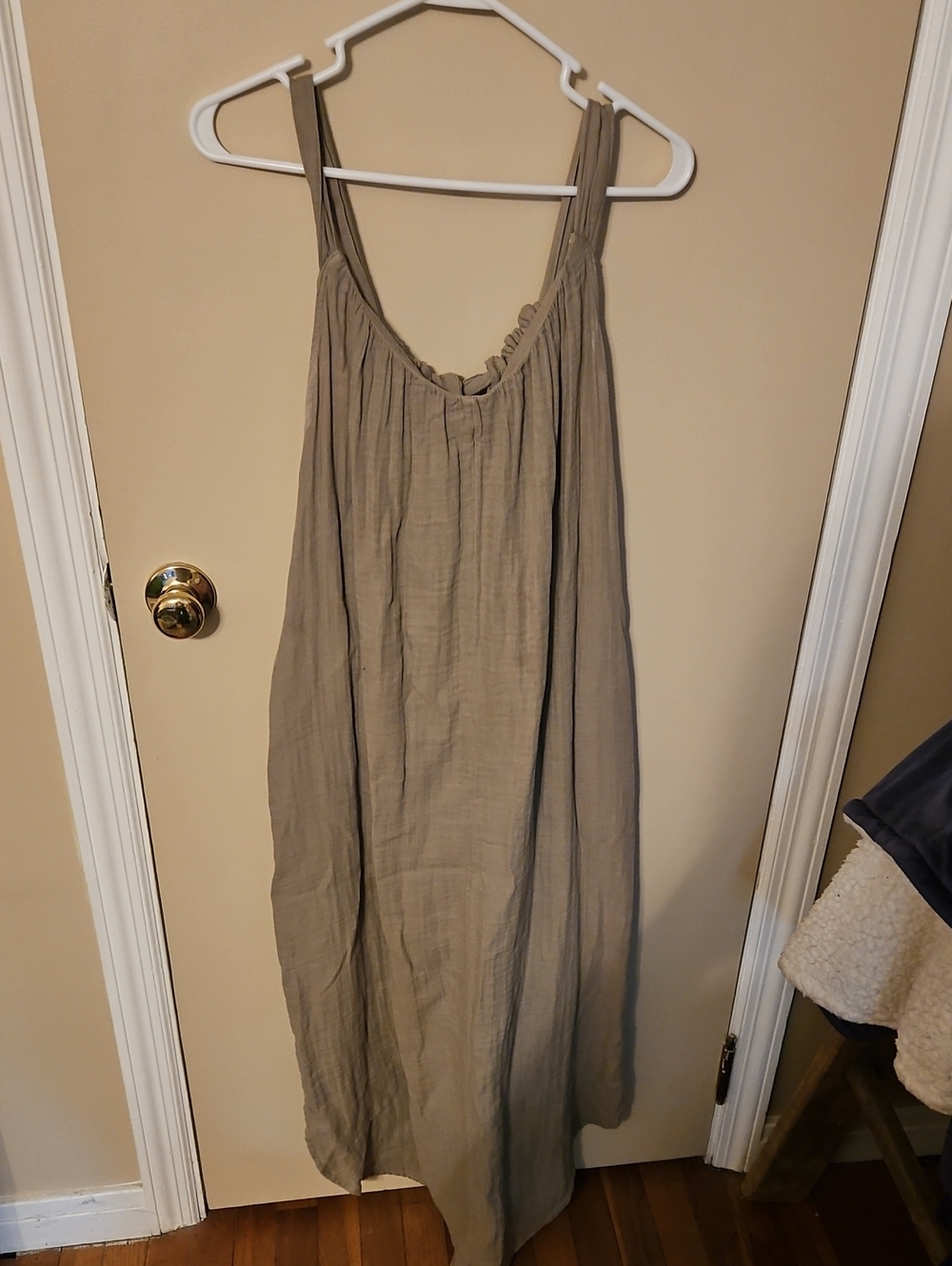 Sleeveless Gathered Neck Maxi Dress - Taupe With Side Pockets
